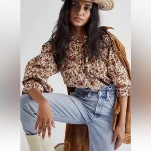Free People Meant To Be Romantic Boho Blouse In Floral Vintage Combo - XS